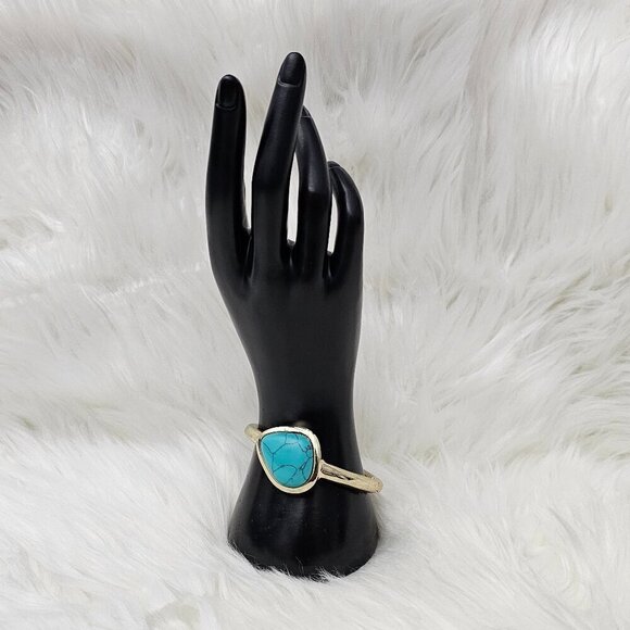 Banana Republic Vintage Faux Turquoise Gold Hinged Bangle Bracelet - Picture 1 of 7